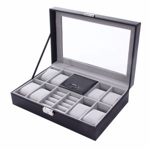 Watch Box 8+3 Mixed Grids 30*20*8cm Leather Suede Inside Word Buckle Storage Jewelry Ring Display Storage Mens Case Top New