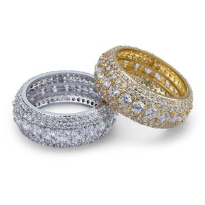 Размер 6-12 хип-хоп 5 рядов прозрачное кольцо с кубическим цирконом золото серебряные цвета классические мужские кольца в стиле панк