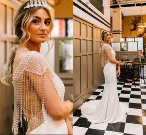 2019 Gorgeous Crystal Beaded Wedding Dresses Sheath White Jewel Neck See Though Back Zipper Boho Garden Bridal Gown Custom Made