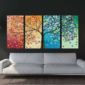 Árvores de folha coloridas desajeitadas pintura de lona 4 peça pintura de pulverização retângulo parede de parede modular fotos para decoração de casa