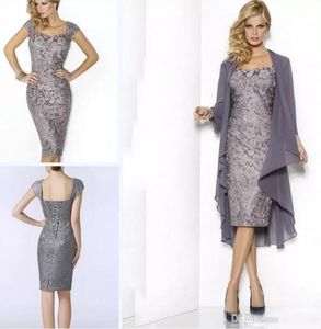Hot Elegant Mother of the Bride Dresses Sweetheart Knee Length Evening Gowns Sheath Cap Sleeve Lace Mother's Dress with Jacket