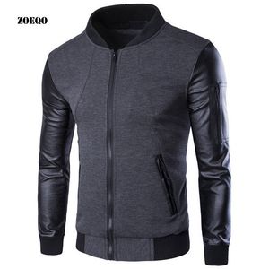 ZOEQO Men Hoodies Patchwork Leather Sleeve casual Sweatshirt Men Jacket Coat  Tracksuits For Mens Masculino