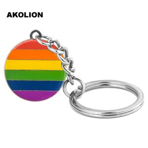 Eşcinsel Gurur Gökkuşağı LGBT Yuvarlak Anahtarlık Metal Anahtarlık Moda Takı Dekoratif için