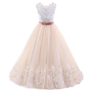 Çiçek Kız Elbise Düğün Prenses için Tutu Payetli Aplike Dantel Yay Vintage Çocuk İlk Communion elbise Custom Made
