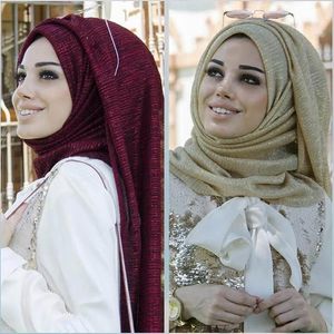 Muslim Scarf Solid Color Cloth Fashion Hijab Gold Wire Fold Plain Hijab Sequins lady girls muslim wares many pure colors offer choose