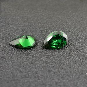 Emerald Green CZ 7 Sizes Pear Shape Machine Cut Cubic Zirconia Synthetic Loose Gemstone Beads For Jewelry Making 200pcs Lot