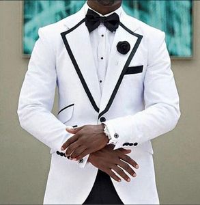 Özelleştirmek Beyaz Damat Smokin Notch Yaka Bir Düğme Groomsmen Blazer Yüksek Kalite Erkekler Iş Örgün Balo Suit (Ceket + Pantolon + BowsTie) NO: 212