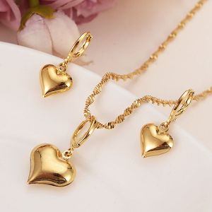 24 k Gelb Massivgold gefüllt Schöne Herz Anhänger Halsketten Ohrringe Frauen Mädchen Party Schmuck Sets Geschenke DIY Charms