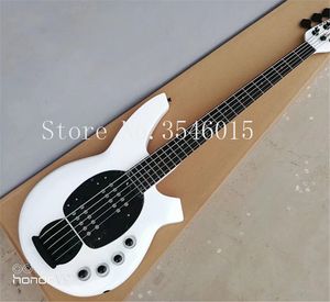 High Qulity Music Man Bongo Metal white 5 Strings Active Pickups Bass Guitar Musicman Bass Guitar free shipping