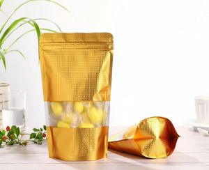 1000 PCS creative gold window stood up aluminum foil zipper self sealing food storage bag coffee tea snack bags
