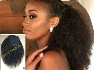 Amerikan Siyah Kadınlar Için 160g Insan Saçı Kinky Ponytails Hairpieces afro kıvırcık At Kuyruğu İpli Klip Pony Tail uzatma doğal renk