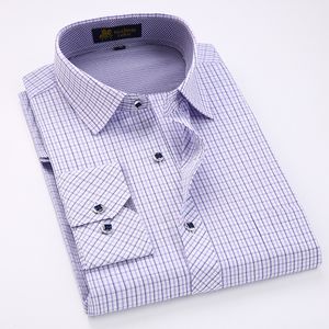 Men's Regular-fit Contrast Checkered Plaid Dress Shirt with Left Chest Pocket Long Sleeve Male Smart Casual Work Office Shirts