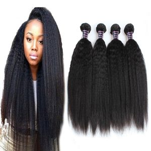 Ishow 8A Brazilian Virgin Hair 4 Bundles Kinky Straight Human Hair Extensions Coarse Yaki Straight for Women Girls All Ages Natural Color 8-28inch