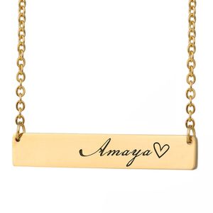 Personalizado nome personalizado barra colar de ouro para mulheres aço inoxidável gravado coração coordenadas nome palavras inicial simples jóias 2652