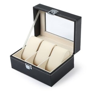  Watch Box 3 Grids Slots PVC Leather Case Jewelry Storage Organizer Elegant Watches Collection gifts Organizer caja reloj