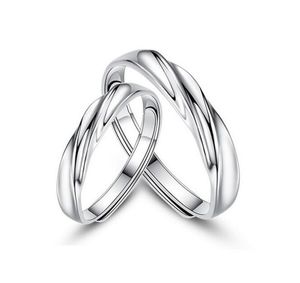 Простые корейские настоящие 925 стерлинговые серебряные кольца для пар открывания Волны влюбленные кольца Ювелирные изделия оптом
