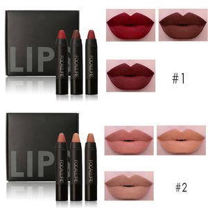 Brand Sexy Nude Red Lipstick Cosmetics Waterproof  Batom Lips Matte Pencils Kits 3Pcs Focallure Matte Lipstick  Sets
