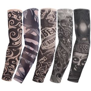 Cooling UV Protection Elastic Arm Sleeves with Tattoo Print Design - Sunproof, Breathable Fabric
