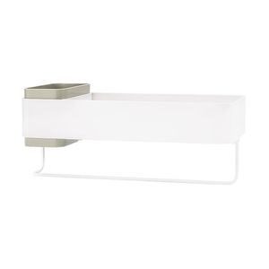 Adhesive Bathroom Shelf Storage Organizer with Towel Bar No Drill Shower Rack Holder for Shampoo Conditioner Makeup