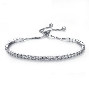 Braccialetti placcati argento Catena di cristallo di diamanti pieni Fit pandora Bracciale rigido con strass Donna Regalo femminile BR002