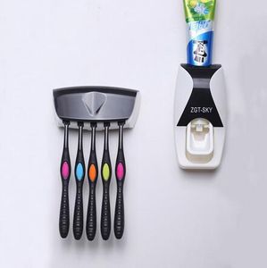 1 conjunto moda automática dentífrico Dispenser Family Holder 5 Toothbrush banheiro casa casa de parede montagem suporte de casa de banho