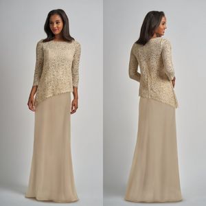 Anne Şampanya Dantelinin Gelin Uzun Kollu Elbise Akşam Giyim Ucuz Şifon Bir Çizgi Düğün Konuk Elbiseleri ES