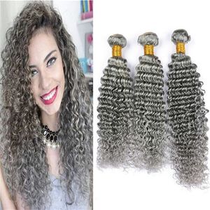 Grey Brazilian Hair Bundles Deep Wave Curly Human Hair Weave 3 Bundles Deals 8A Cheap Color Gray Virgin Hair Extensions