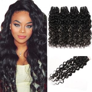 IsHow Extensões de Cabelo Indígenas WeFTs 10A Pacotes de Cabelo Humano do Cabelo Brasileiro Com Fechamento Water Wave 4bundos Para As Mulheres Meninas Todas as idades Cor Natural 8-28inch