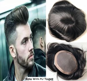 dhl fedex tnt express free stocked mens toupee super thin base mono lace and pu arround real human hair toupee top quality