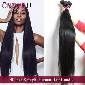 Onlyou Hair Products 40 Polegada Reta Feixes de Cabelo Humano Vison Brasileiro Peruano Indiano Malaio Macio Reto Remy Extensões de Cabelo Virgem