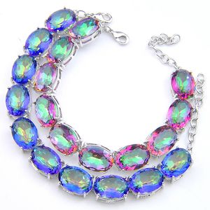 de Luckyshien Oval do arco-íris Natural Mystic Topaz Gems 925 prata banhado colorido Zircon Mulheres amante Bracelet Bangle Jewelry