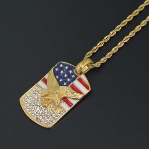 Fashion-G Соединенных Штатов Алмазные кулон Ожерелья для мужчин Орел звезды и полосы Роскошные ожерелье из нержавеющей стали США Флаг Ювелирные изделия