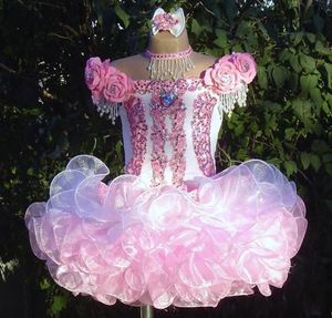 Tasarımcı Pembe Lovley Cupcake Kız Pageant Elbiseler Boncuk Payetli Kristaller Çiçek Kız Elbise Düğün Parti Doğum Günü Abiye için