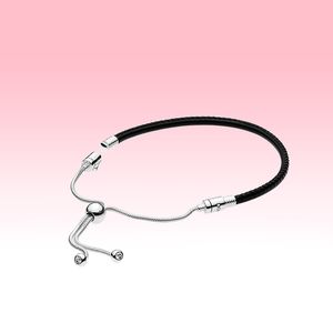 Pulseira de couro preto feminino pulseira de moda jóias para pandora stelring prata tamanho ajustável cadeia de braceletes com caixa original