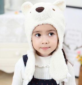 Kore tarzı karikatür hayvan ayı sıcak bere şapka yumuşak polar bebek rüzgar geçirmez etkilidirler kalın kasketleri çocuklar kayak p ...