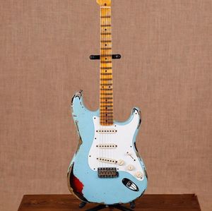 Heavy Relic Angel Blue 3 Tonlu Sunburst Elecity Gitar Vintage Tuner, Tremolo Köprüsü, Chrome Donanım, MaterBuilt Çin Gitar