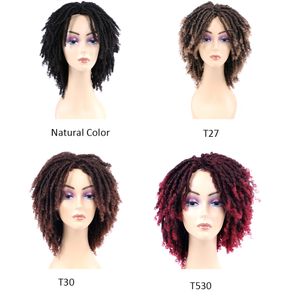 6 inç Kıvırcık Dreadlock Peruk Kadınlar için 4 Renk Ombre Kısa Afro Sentetik Kinky Curl Wid Afro -Amerikan Doğal Siyah Saç Peruk LS36