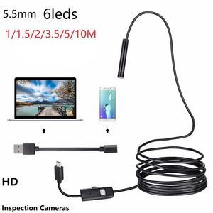 5.5mm Lens Endoscope USB flexible Snake Waterproof HD 6LEDS Inspection Pipe Camera Borescope Endoscope For Android Phone PC Cars
