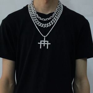 Moda-r hip hop gelado fora cúbico zircônia ouro branco super cruz de combinação cadeia colar rapper cadeias jóias presentes para homens mulheres