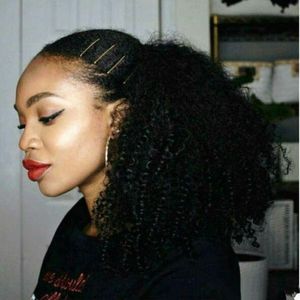 Daha Renk Afro Puffs Ponytails İpli Kinky Derin Kıvırcık Saç at kuyruğu Uzatma Uzun 10-22 inç at kuyruğu İnsan Saç Parçası