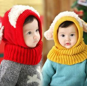 Kış Bebek Şapka ve Eşarp Joint ile Crochet Örme köpek kulaklar Caps Bebek Erkekler Kızlar Çocuk Yeni Moda Çocuk Boyun Isıtıcı 2in1 bere