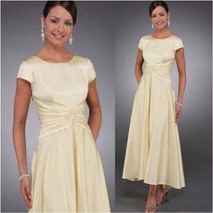 Vintage anne Gelin Elbiseler Cap Kollu Bir Çizgi Çay Boyu Düğün Parti Elbiseler Artı Boyutu Damat Anneler Abiye Akşam Örgün Giyim