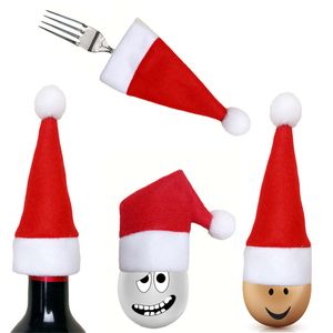 Noel Baba Noel Mini Şapka Kapalı Akşam Kaşık Çatal süslemeler Süsler Noel Craft Kaynağı Parti