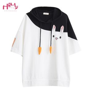 Japon Harajuku Kadın Güzel Pembe Tavşan T Shirt 2019 Sevimli Havuç Kısa Kollu Anime Bunny Tee Tops Mori Kız Kawaii T-shirt Y19060601