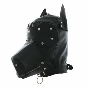 Masquerade Kostüm Köpek Yavru Baş Yaka Tam Yüz Hood Parti Cosplay Ağız Gag gerdanlık Sıkıştırılmış Muzzel Set ile Maske