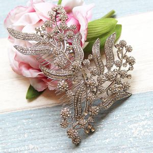 Toptan-Rhinestone Çiçek Gelin Başlığı Saç Tarak Gümüş Düğün Takı Saç Aksesuarları Kadın Tiara Hairwear