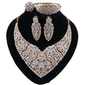New cristal Africano conjuntos de jóias para as mulheres Luxo Declaração Set Wedding Gargantilha Colar Brincos Partido Acessórios