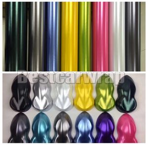 Várias cores cetim Metallic Vinyl Wrap Wrap Film com bolhas de ar livre cola de tachinha 3m Tamanho da série de qualidade 1.52x20m/roll 4,98x66ft
