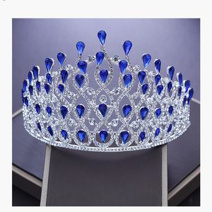 Diademi color argento corona di cristallo di lusso tiara da sposa grande corona da sposa con strass per accessori per capelli da sposa