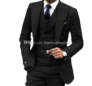 Siyah Smokin Damat Düğün Takım Elbise Smokin Kostümleri De Sigara Hommes Erkekler (Ceket + Pantolon + Kravat + Yelek) 058